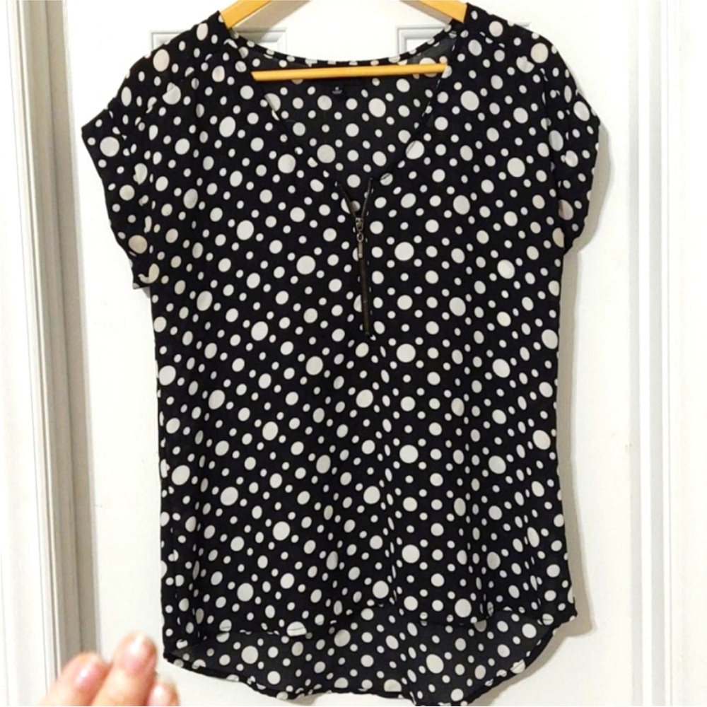 My Michelle | Black and White Dotted Blouse